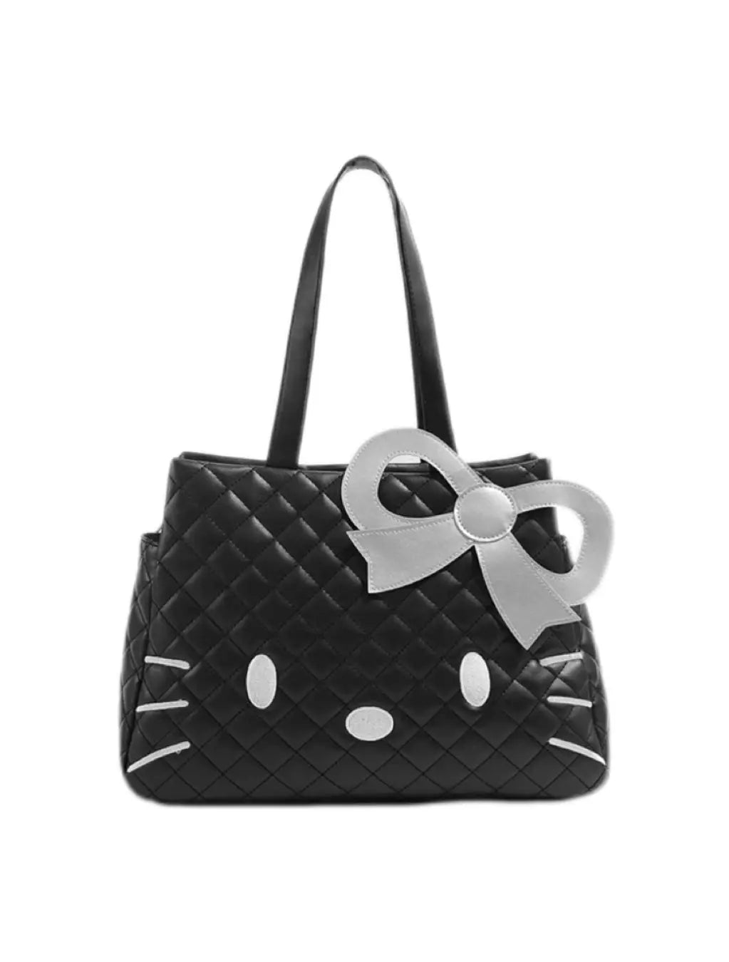 ‘Ain’t Cute’ Kawaii Kitty Handbag – Y2K Big Capacity PU Leather Purse with Ribbon Detail -  - Handbags