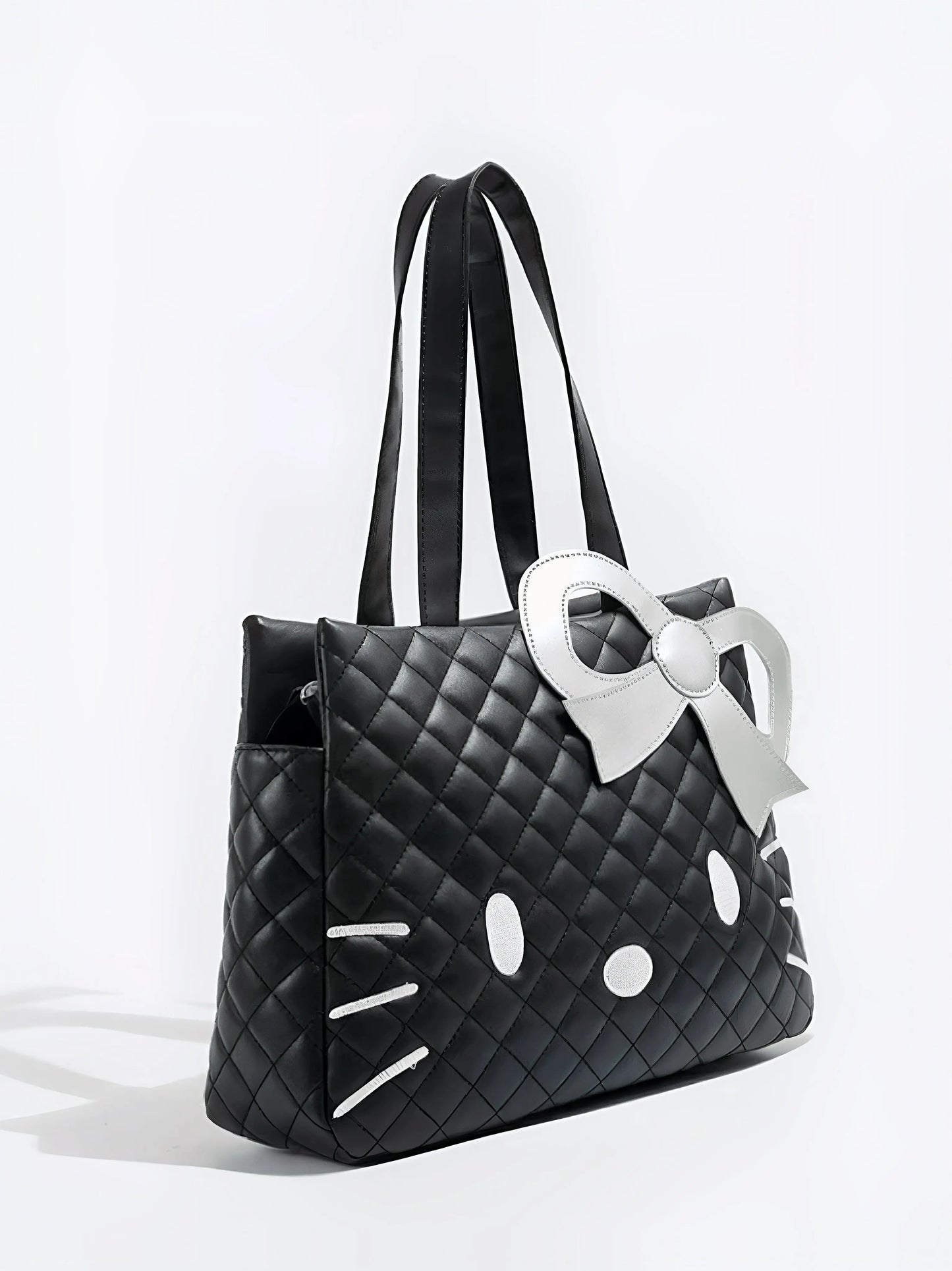 ‘Ain’t Cute’ Kawaii Kitty Handbag – Y2K Big Capacity PU Leather Purse with Ribbon Detail -  - Handbags