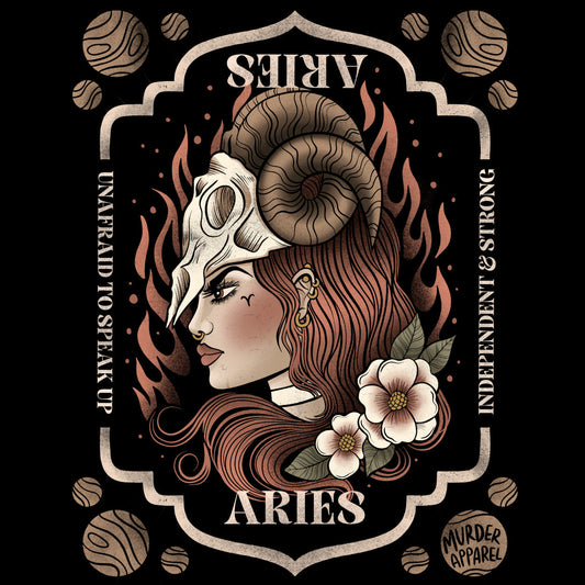 Aries Zodiac T-Shirt – Goth T-Shirt for Night Dominance -  - T-shirt