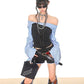 ‘Austin’ Office Siren Striped Set – Corset Long Sleeve Top & Matching Shorts for Blokecore Fall Fashion -  - Outfit