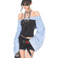 ‘Austin’ Office Siren Striped Set – Corset Long Sleeve Top & Matching Shorts for Blokecore Fall Fashion -  - Outfit
