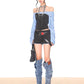 ‘Austin’ Office Siren Striped Set – Corset Long Sleeve Top & Matching Shorts for Blokecore Fall Fashion -  - Outfit