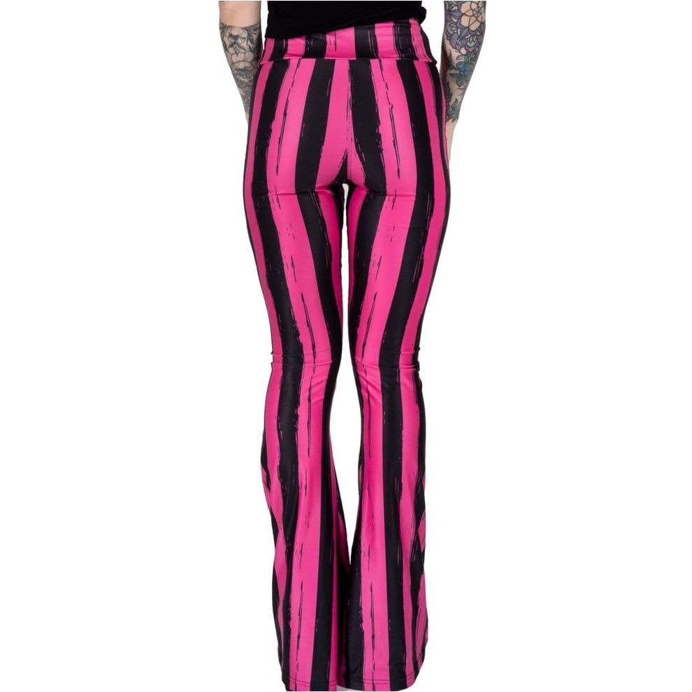 Pink & Black Striped High-Waisted Flared Pants XS