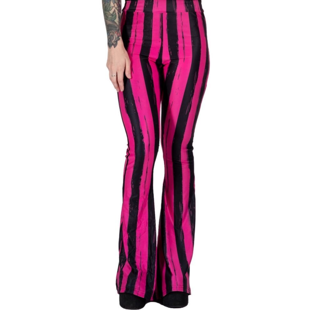 Pink & Black Striped High-Waisted Flared Pants XS