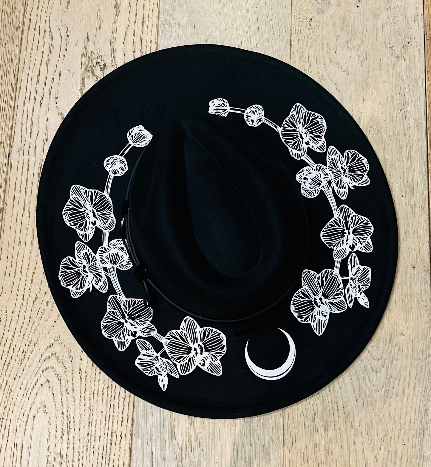 Vegan Felt Hat - XL Brim - Moon & Orchids -  - 