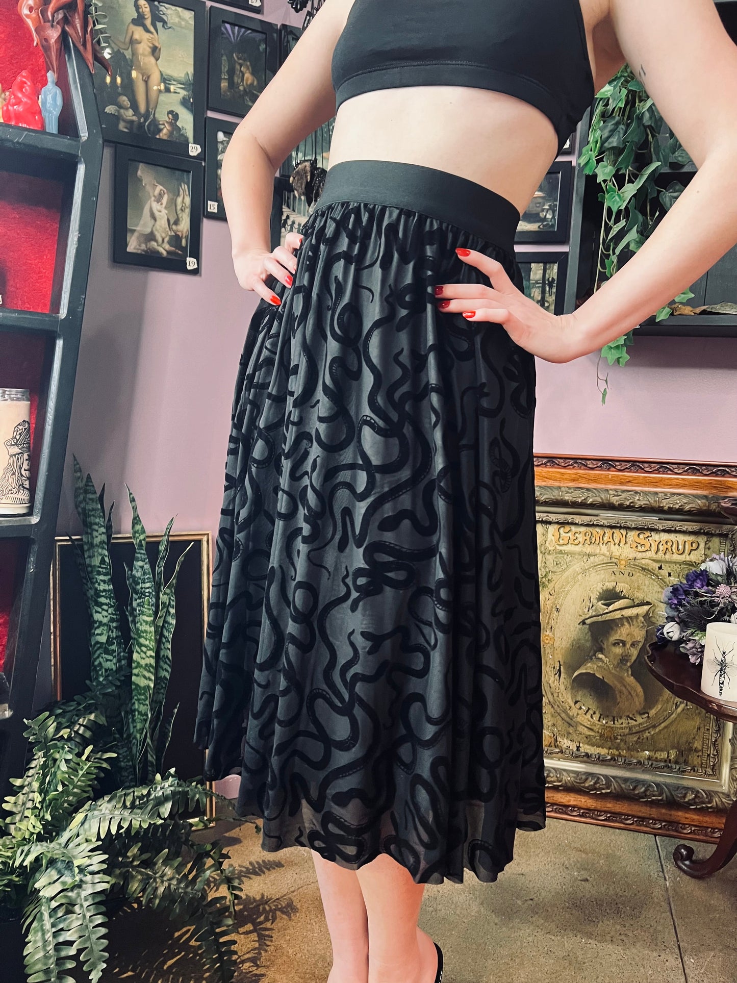 The Serpentine Skirt  - Velvet Snake Flocked Full SKIRT - READY TO SHIP -  - 