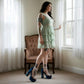 Holy Revelation Sapphire Velvet Platform Heels with Pearls & Chain Detail