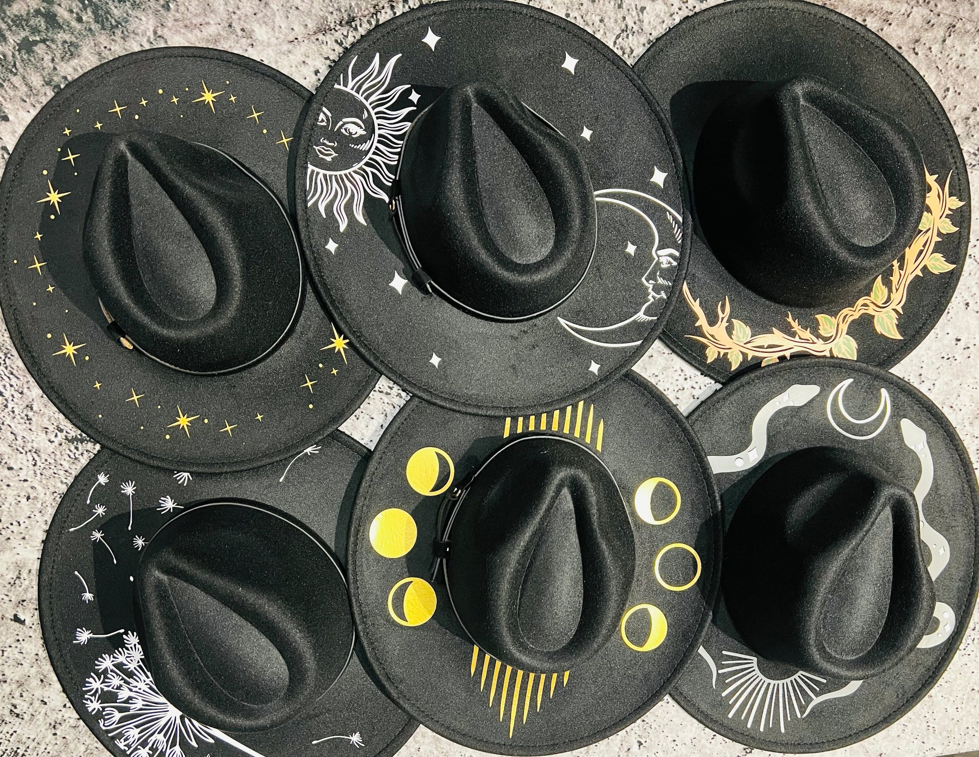 Vegan Felt Hat - XL Brim - Celestial Sun & Moon -  - 