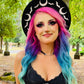 Vegan Felt Wide Brim Hat - "B/W Bat moon" -  - 