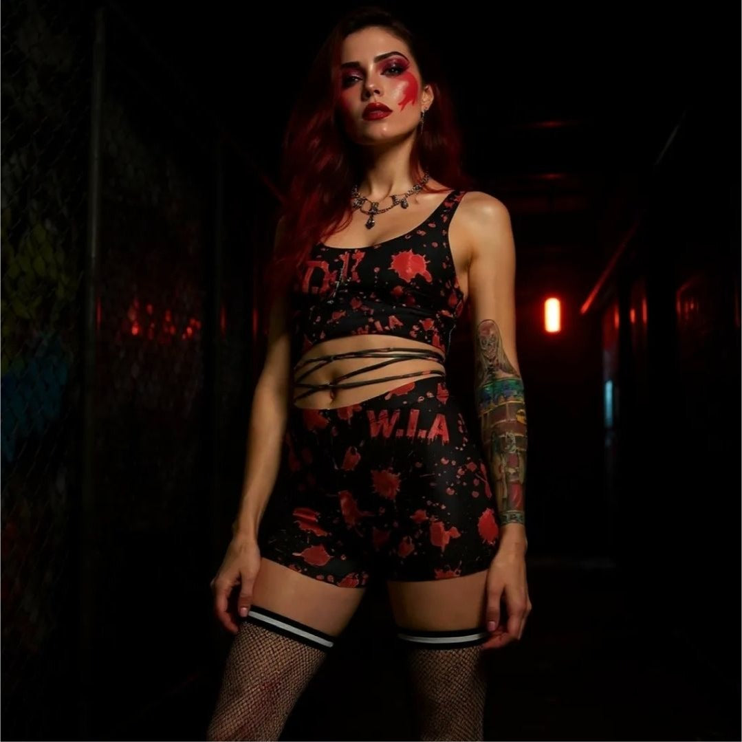 Terror Hot Shorts W/ Red Splatter Print & High Waist Fit