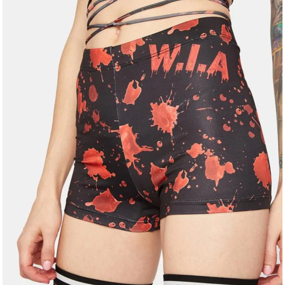 Terror Hot Shorts W/ Red Splatter Print & High Waist Fit