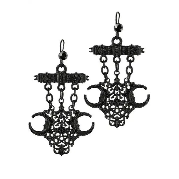 Fortune Teller Earrings ✦ Pentagram ✦ Crescent Moons ✦ Rare Statement