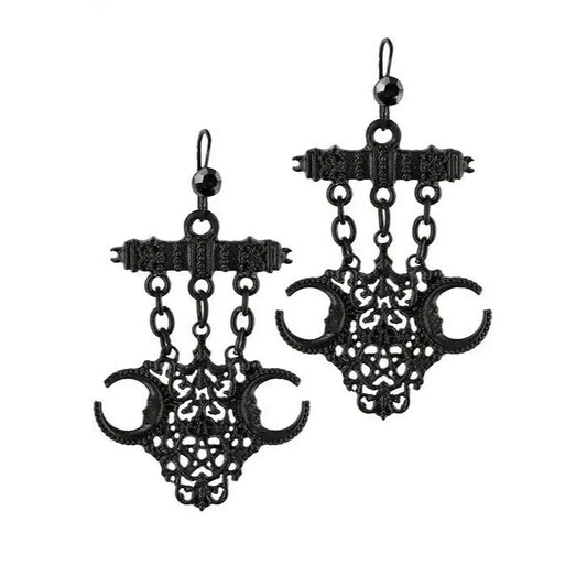 Fortune Teller Earrings ✦ Pentagram ✦ Crescent Moons ✦ Rare Statement