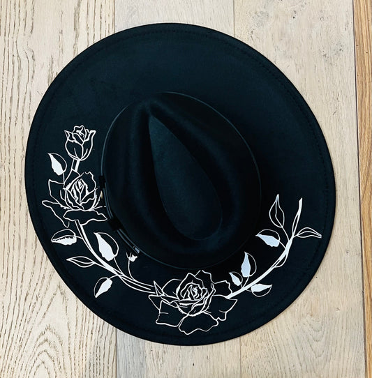 Vegan Felt Hat - XL Brim - Large Roses -  - 