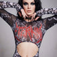 Widow Graveyard Anthem Skull Mesh Cut Out Long Sleeve Bodysuit Graphic XS