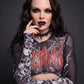 Widow Graveyard Anthem Skull Mesh Cut Out Long Sleeve Bodysuit Graphic XS