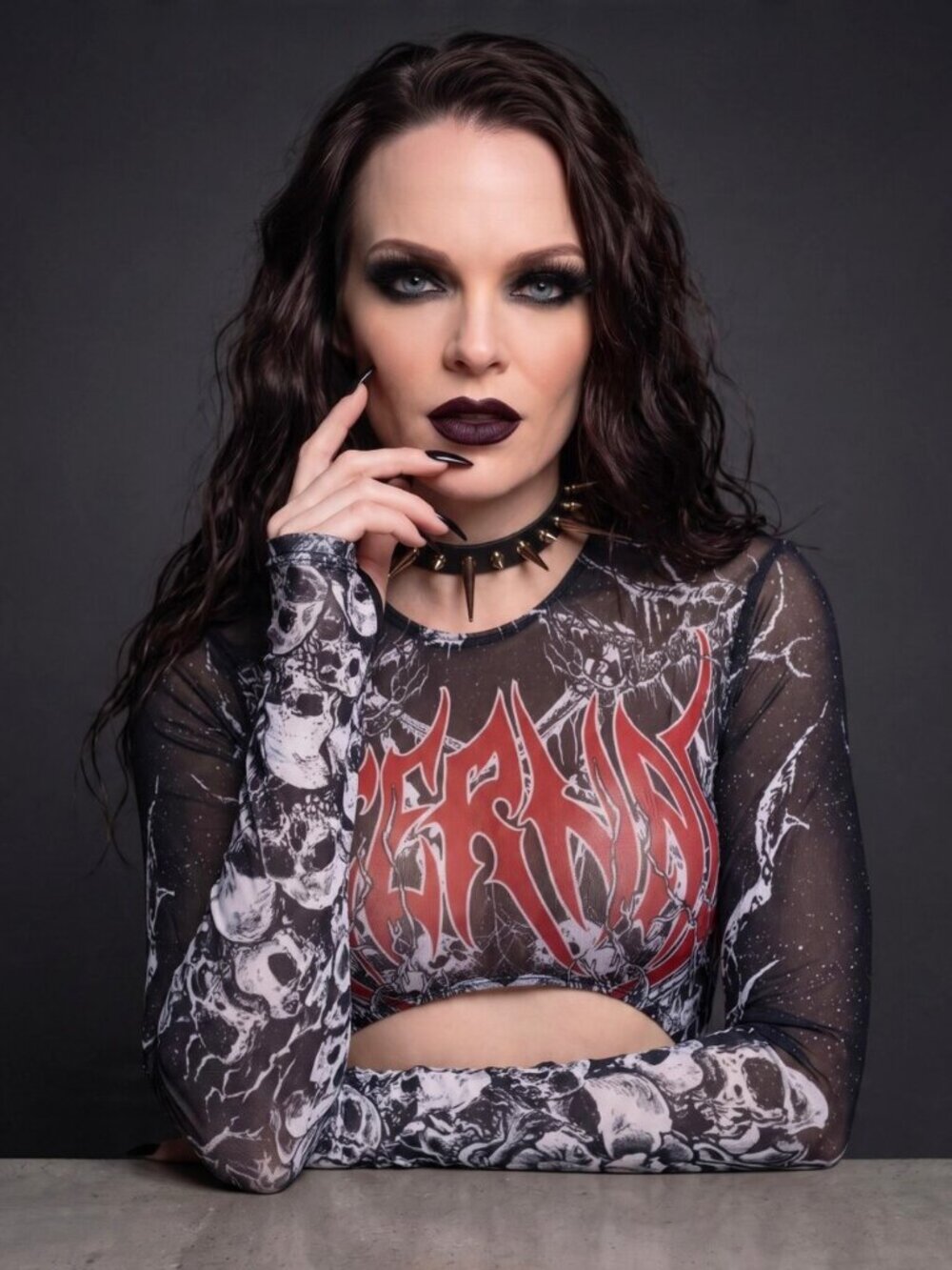 Widow Graveyard Anthem Skull Mesh Cut Out Long Sleeve Bodysuit Graphic XS