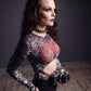 Widow Graveyard Anthem Skull Mesh Cut Out Long Sleeve Bodysuit Graphic XS