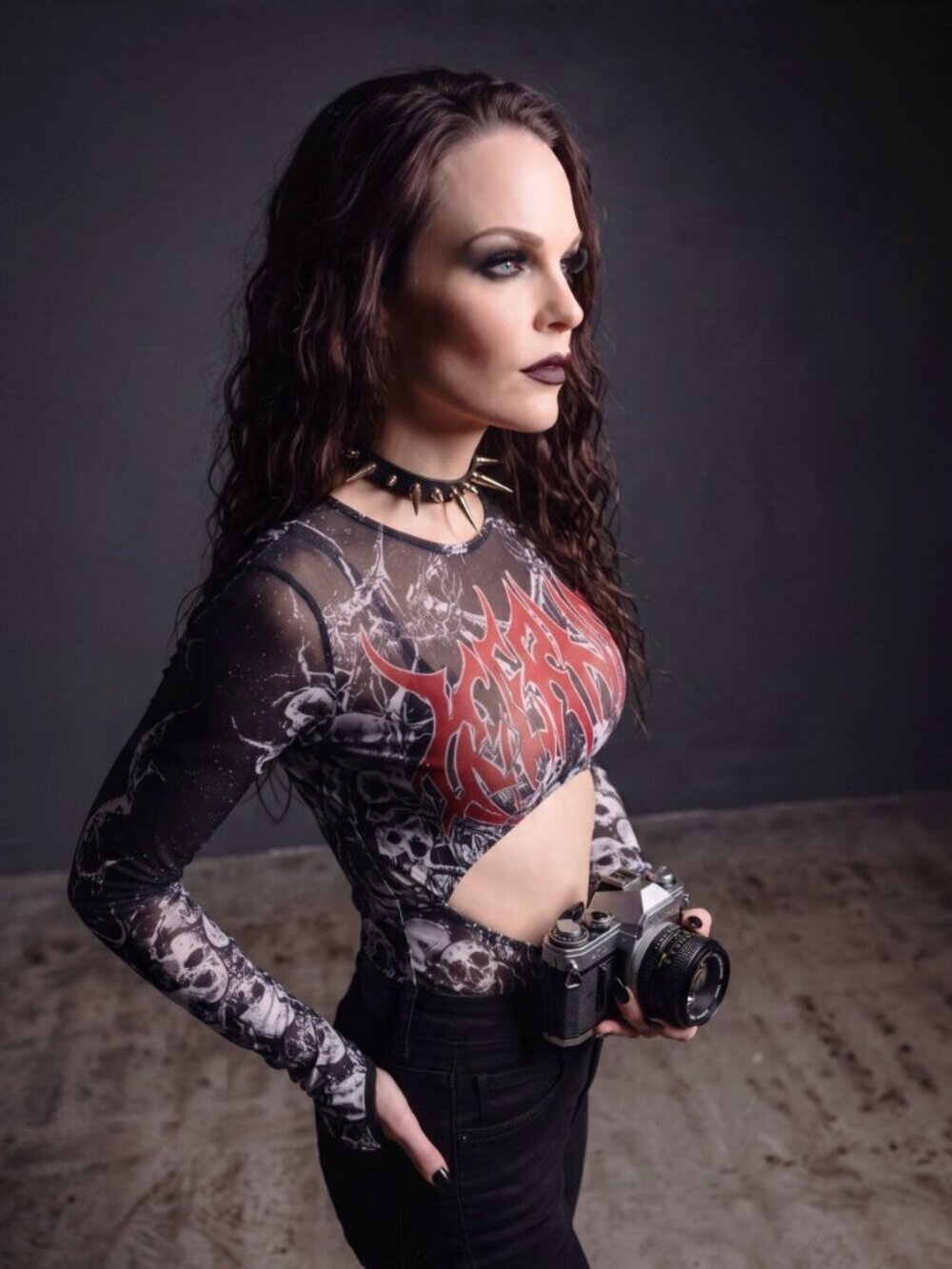 Widow Graveyard Anthem Skull Mesh Cut Out Long Sleeve Bodysuit Graphic XS