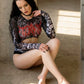 Widow Graveyard Anthem Skull Mesh Cut Out Long Sleeve Bodysuit Graphic XS