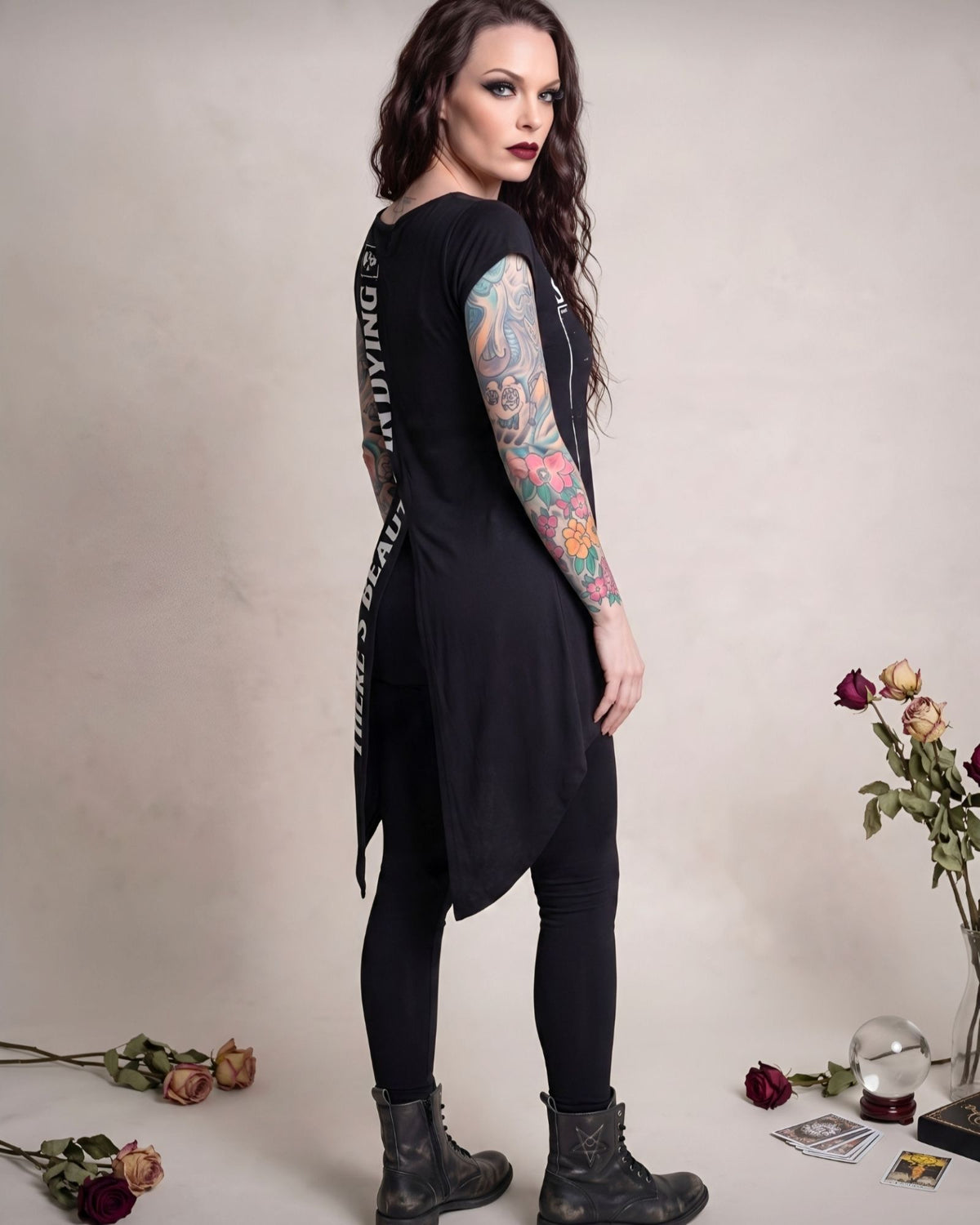 Killstar Dead Rose Stop Watering Dead Plants Slit Back Split Hem Tunic XS