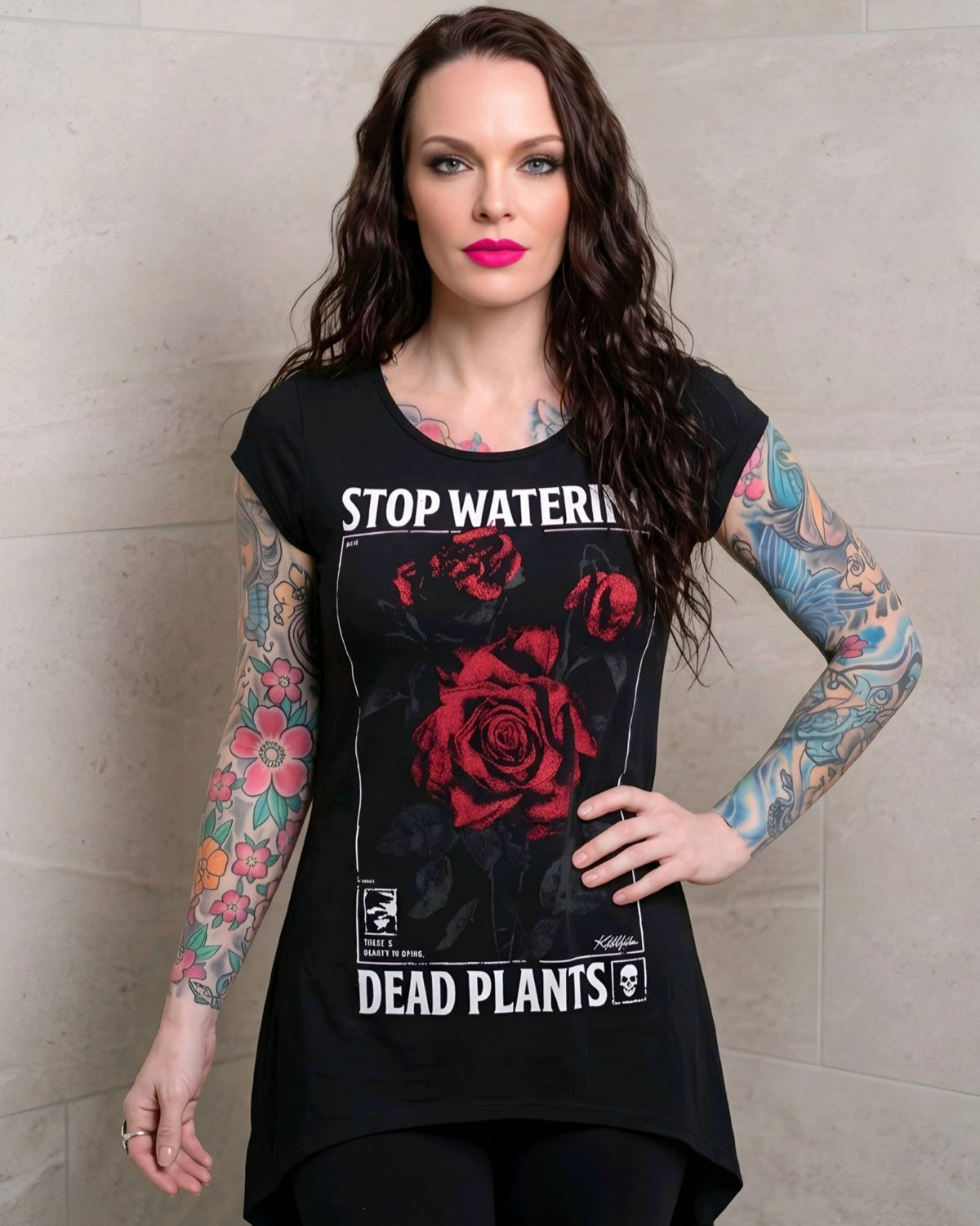 Killstar Dead Rose Stop Watering Dead Plants Slit Back Split Hem Tunic XS