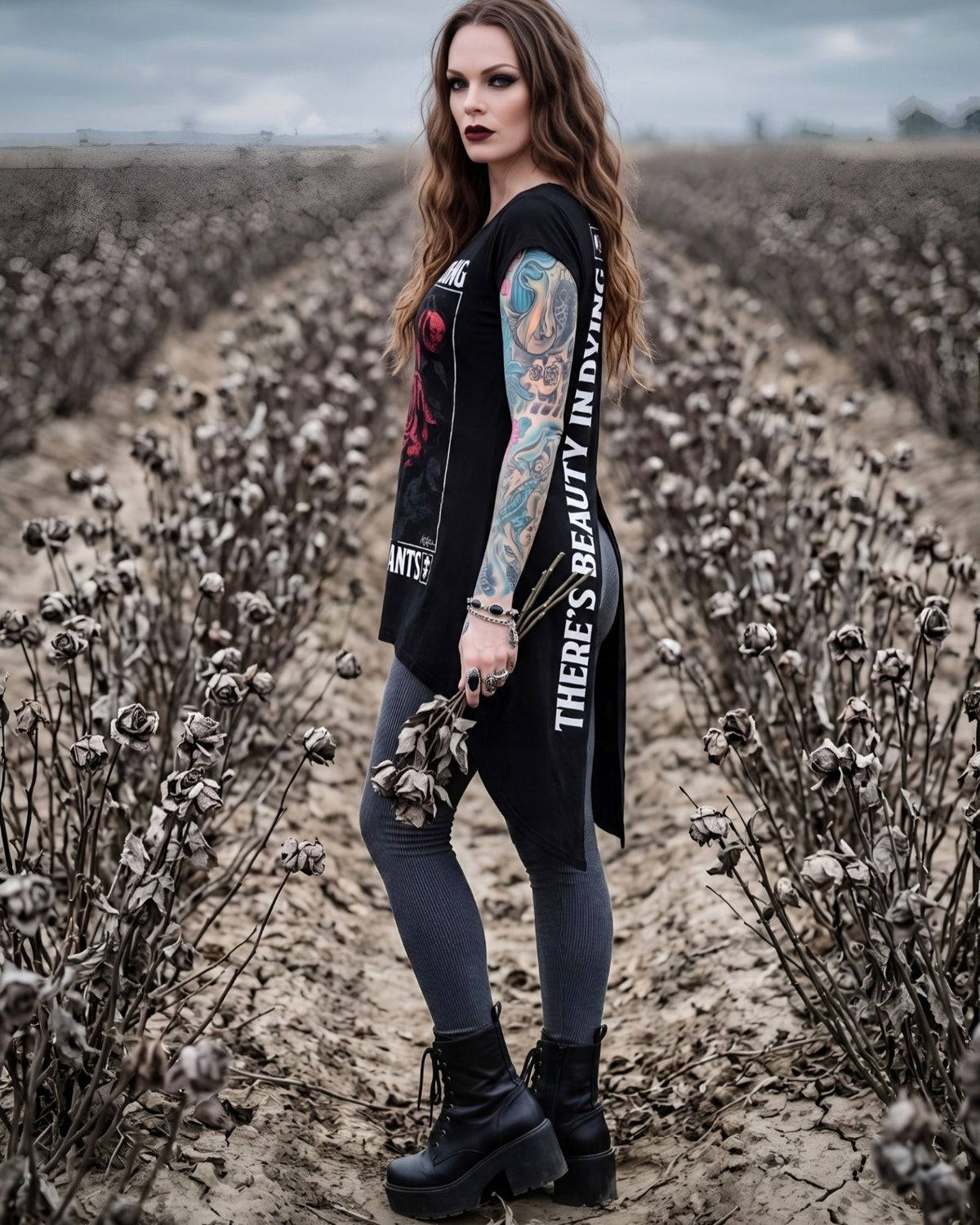 Killstar Dead Rose Stop Watering Dead Plants Slit Back Split Hem Tunic XS