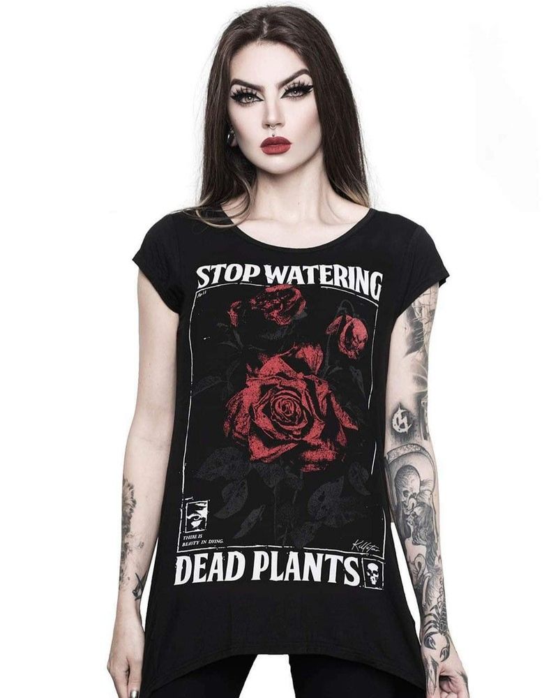 Killstar Dead Rose Stop Watering Dead Plants Slit Back Split Hem Tunic XS