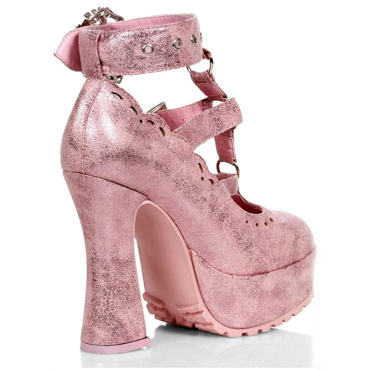 Pastel Goth Platform Heels – Pink Faux Suede O-Ring Buckle 9