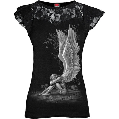ENSLAVED ANGEL - Lace Layered Cap Sleeve Top Black -  - Tops - Short Sleeve