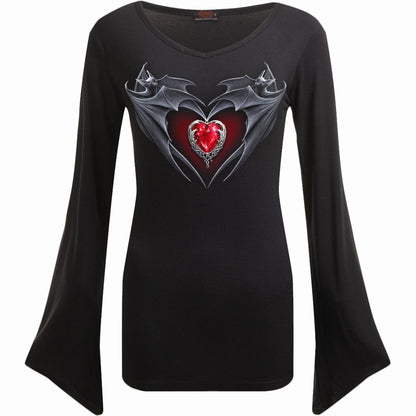 BAT'S HEART - V Neck Goth Sleeve Top Black -  - Tops - Long Sleeve