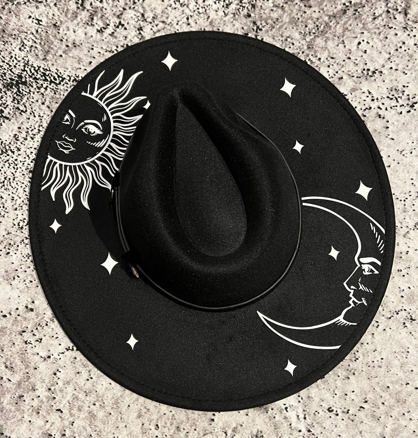 Vegan Felt Hat - XL Brim - Celestial Sun & Moon -  - 