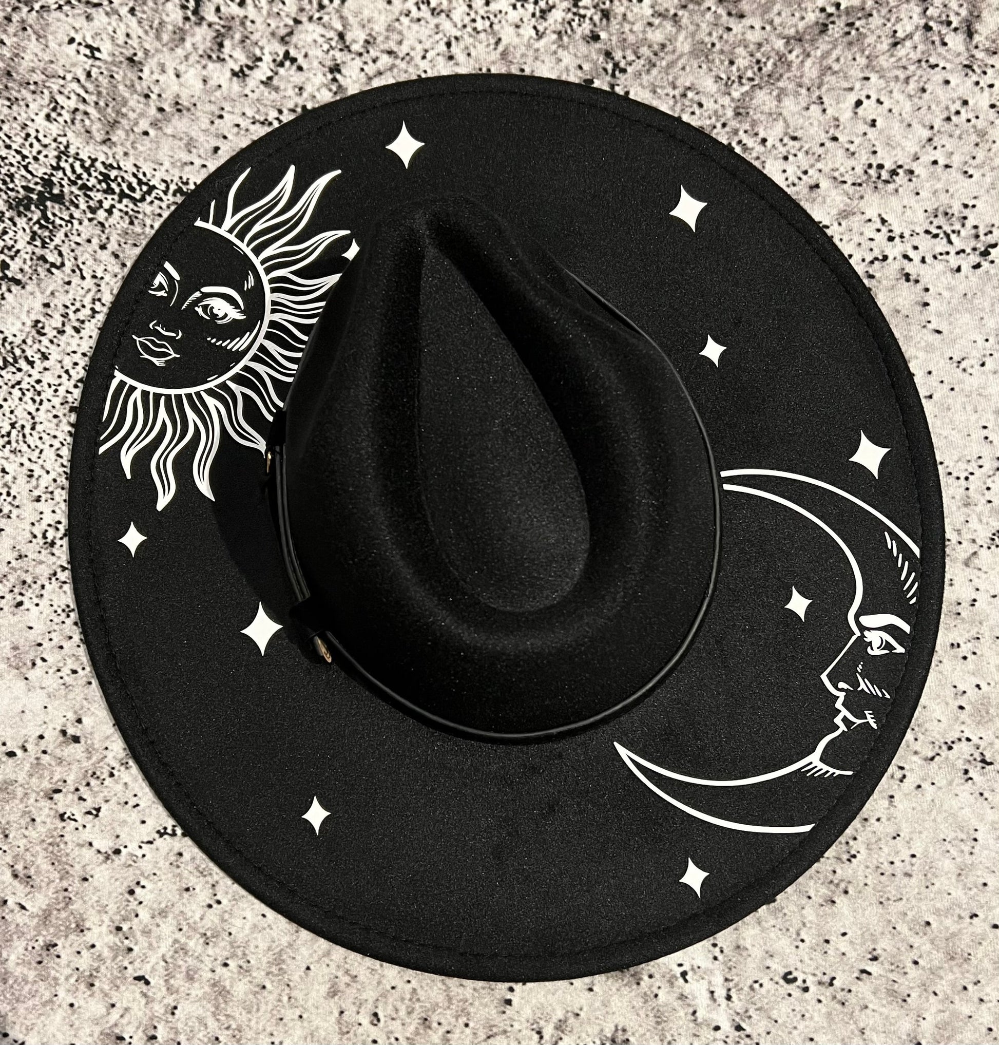 Vegan Felt Hat - XL Brim - Celestial Sun & Moon -  - 