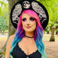 Vegan Felt Wide Brim Hat - Flat Top XL Brim - "Owls" -  - 