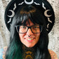 Vegan Felt Wide Brim Hat - "B/W Bat moon" -  - 