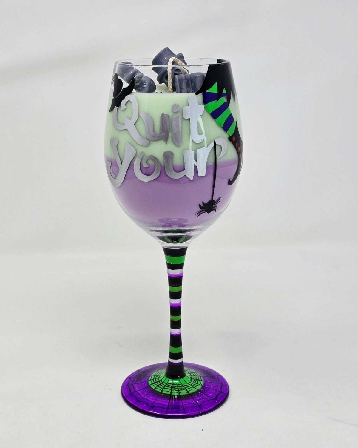 Artisan One Moon Flame Working Witch Halloween Wine Glass Candle Apple Brandy 20oz