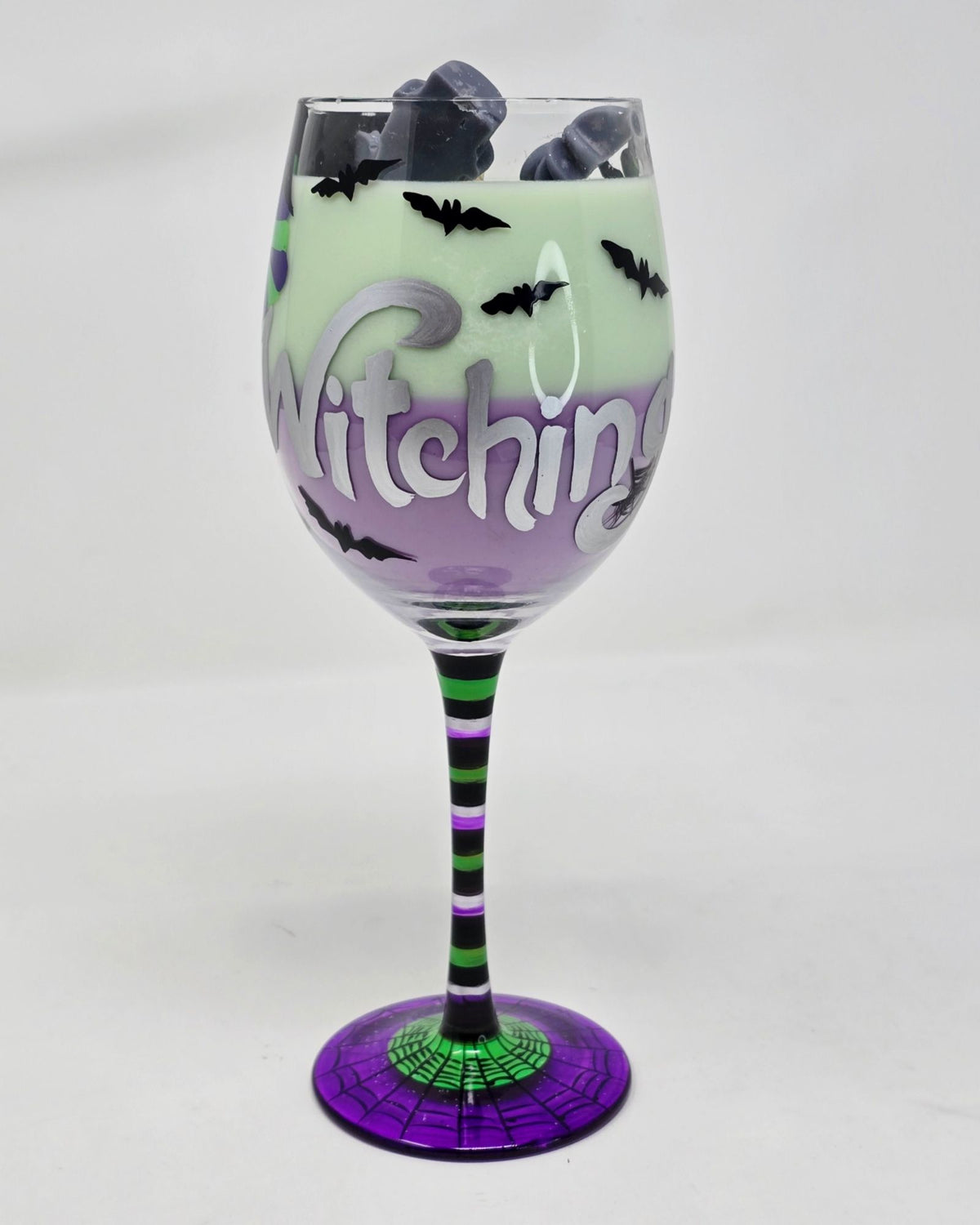 Artisan One Moon Flame Working Witch Halloween Wine Glass Candle Apple Brandy 20oz