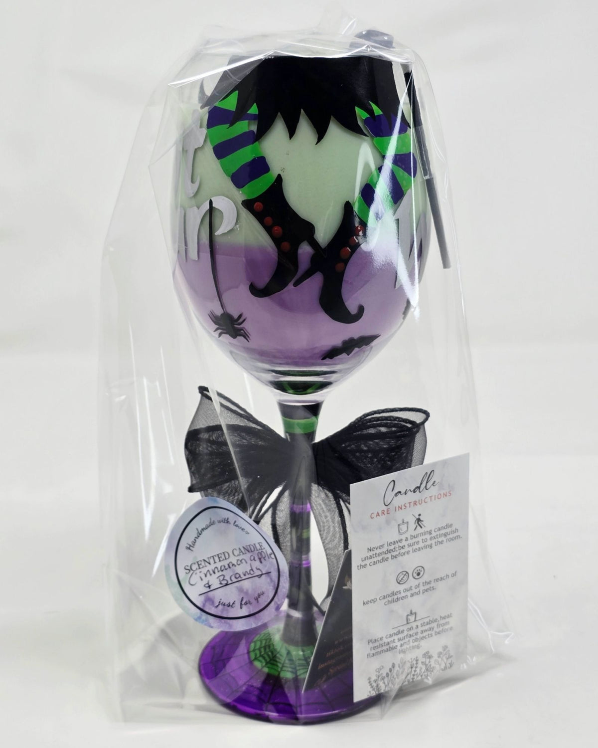 Artisan One Moon Flame Working Witch Halloween Wine Glass Candle Apple Brandy 20oz