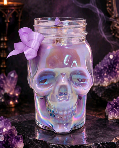 Artisan One Moon Flame Ethereal Veil Iridescent Skull Frankincense Candle