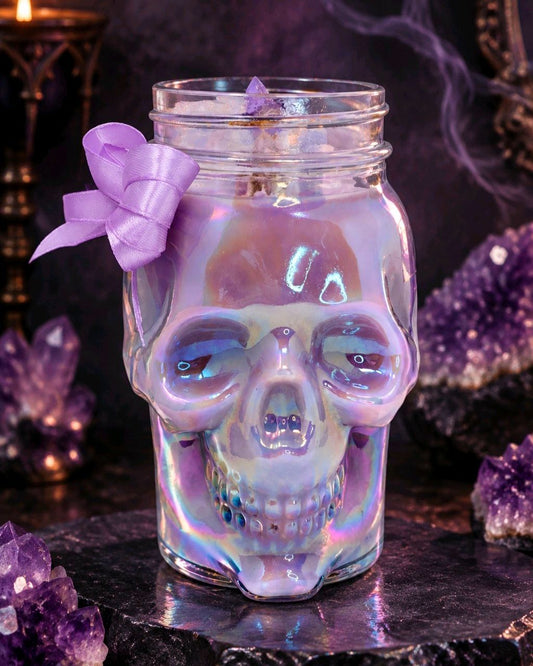 Artisan One Moon Flame Ethereal Veil Iridescent Skull Frankincense Candle