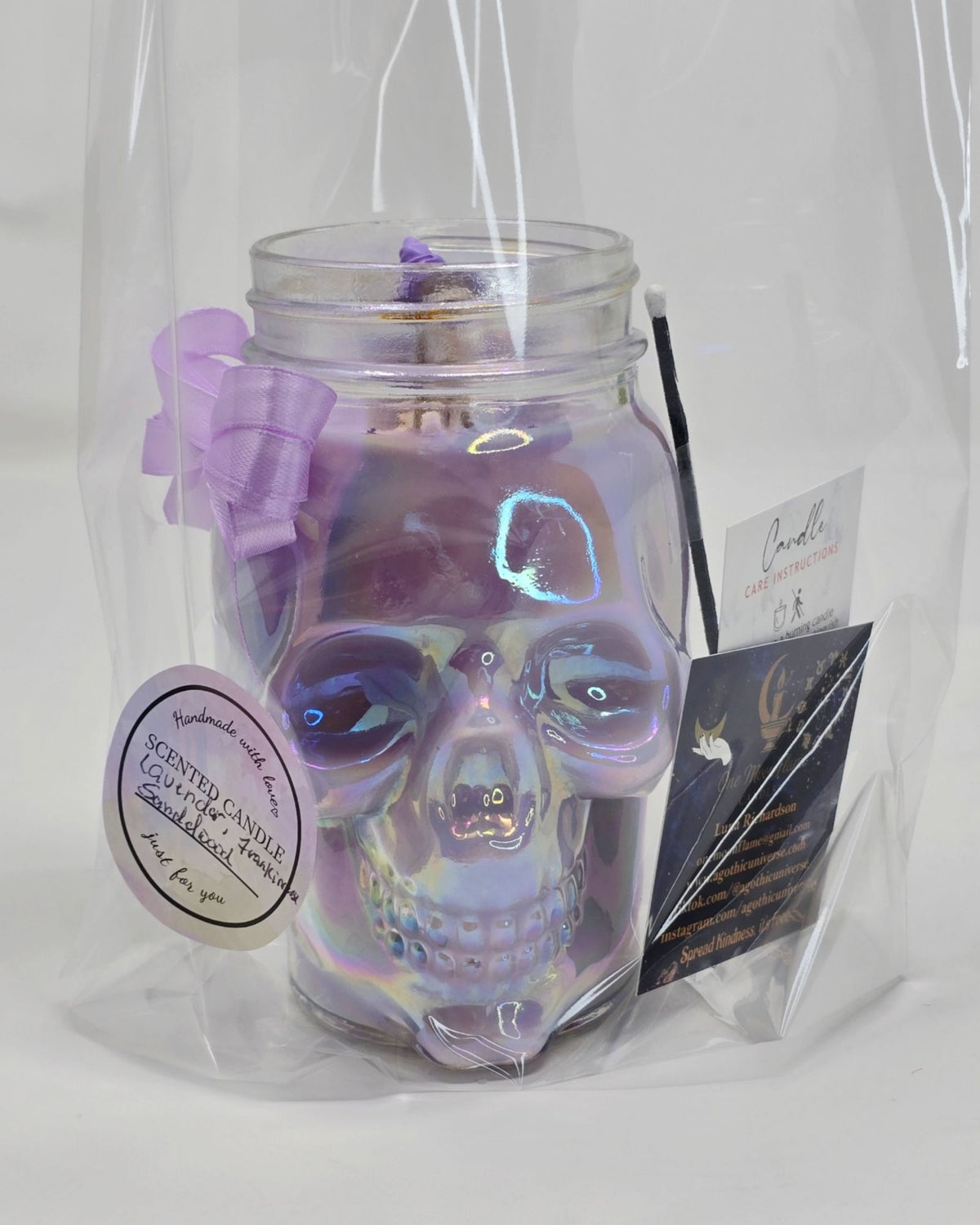 Artisan One Moon Flame Ethereal Veil Iridescent Skull Frankincense Candle
