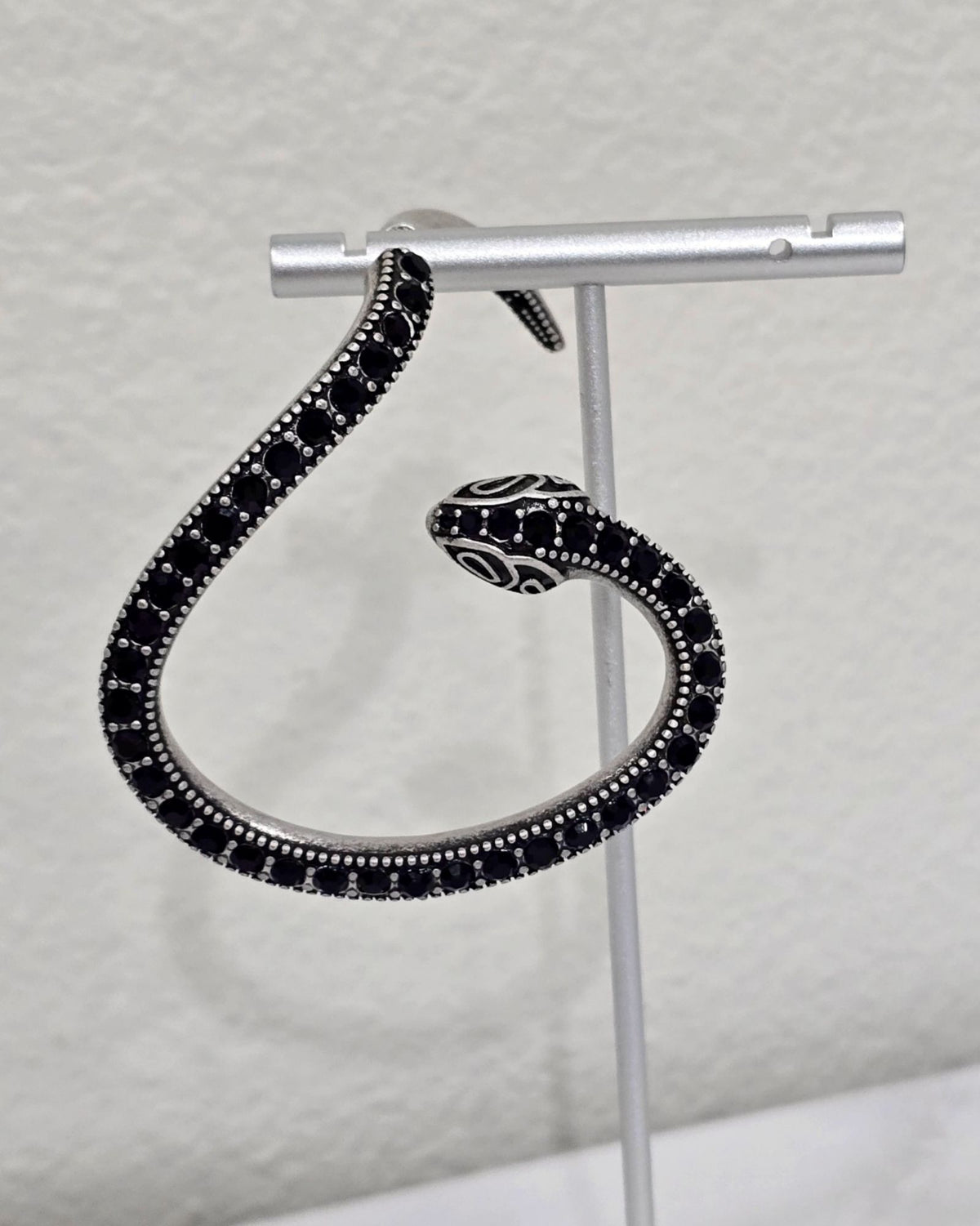 Killstar Temptation Snake Black Crystal Darkened Silver Cuff Wrap Earring Left