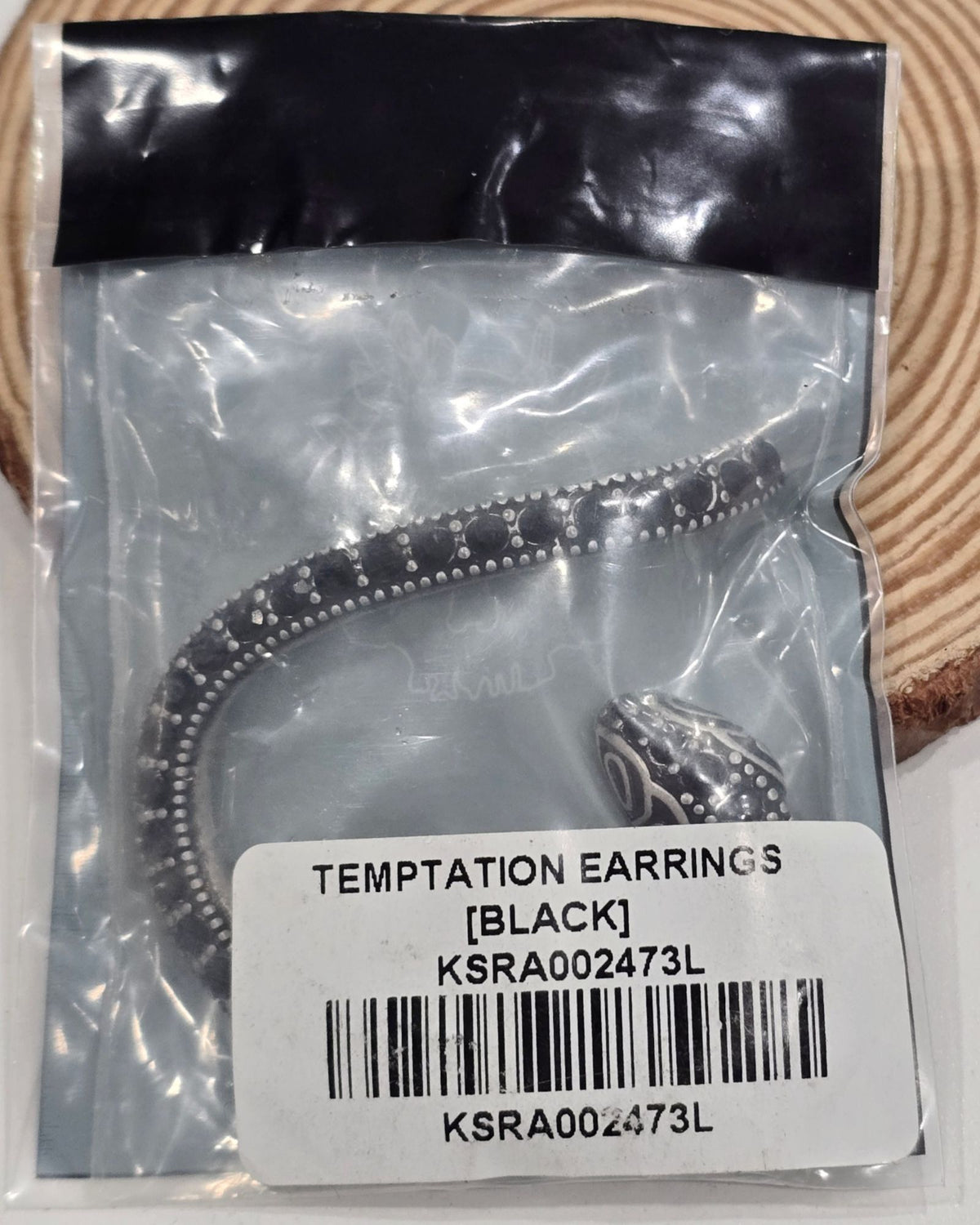 Killstar Temptation Snake Black Crystal Darkened Silver Cuff Wrap Earring Left