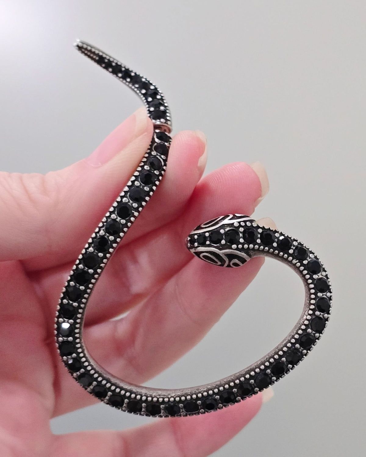 Killstar Temptation Snake Black Crystal Darkened Silver Cuff Wrap Earring Left