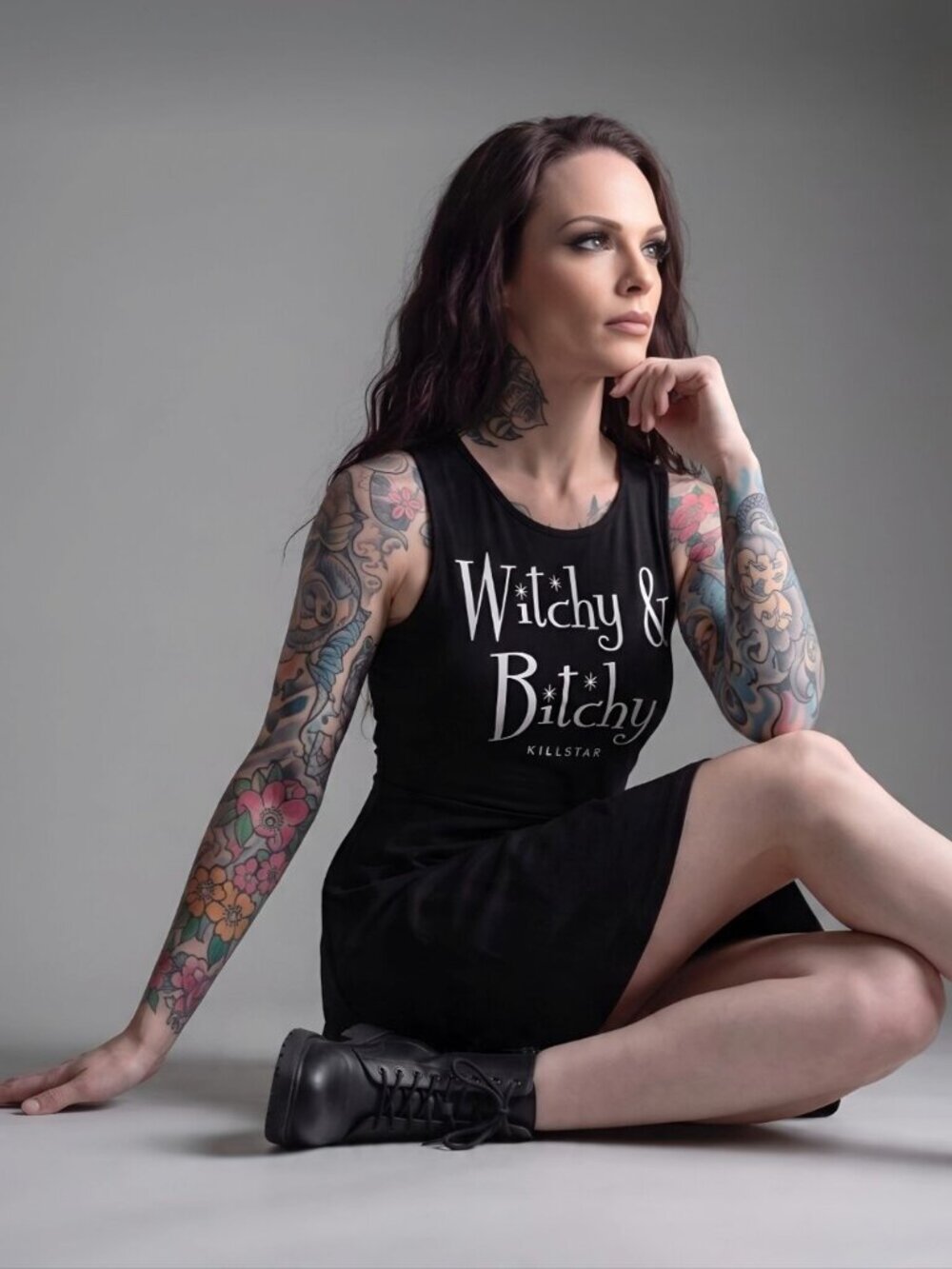 Killstar Witchy Bitchy Skater Dress Black Button Back Jersey Graphic Medium