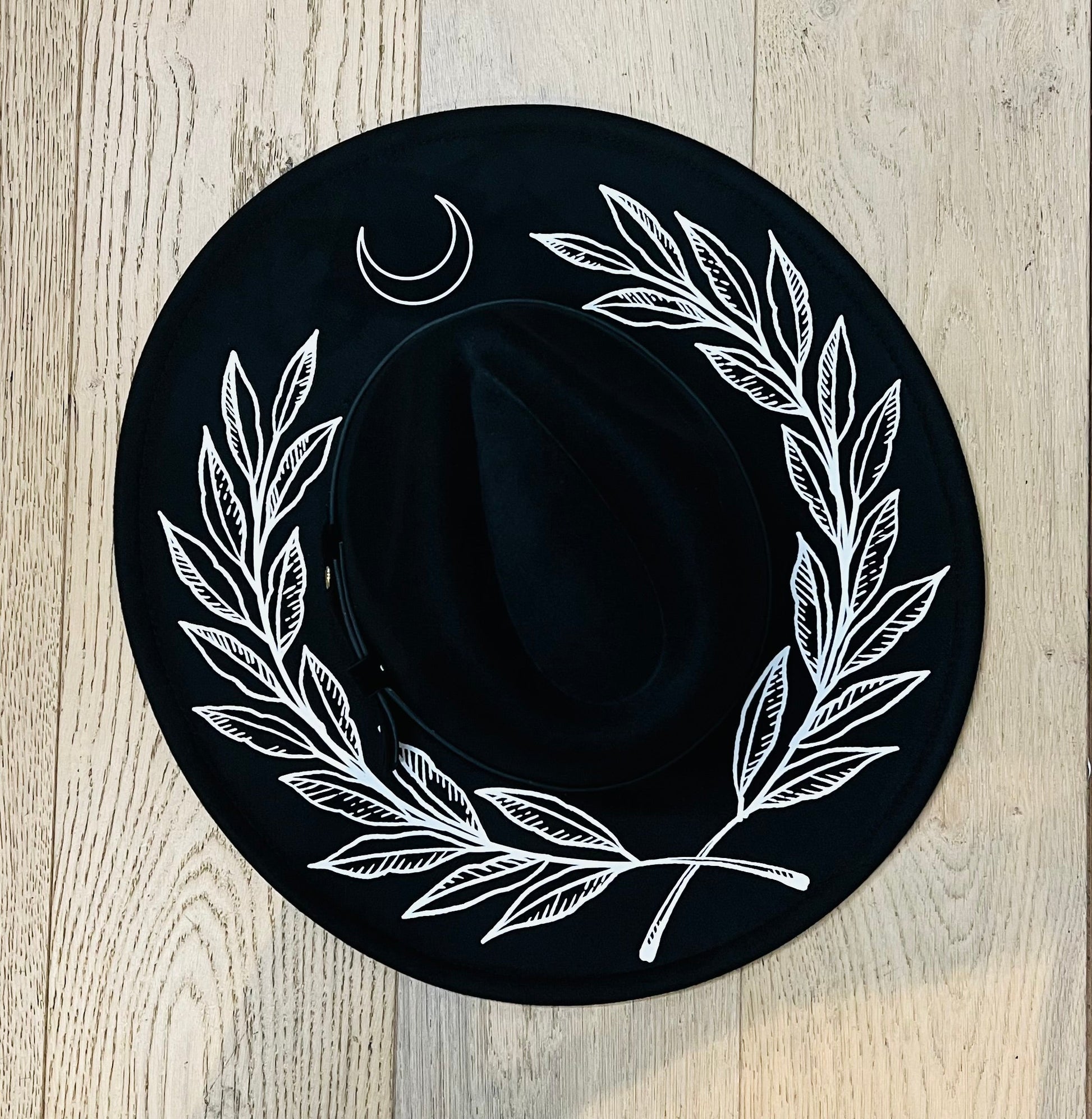 Vegan Felt Hat - XL Brim - Large Fern & Moon Crown -  - 