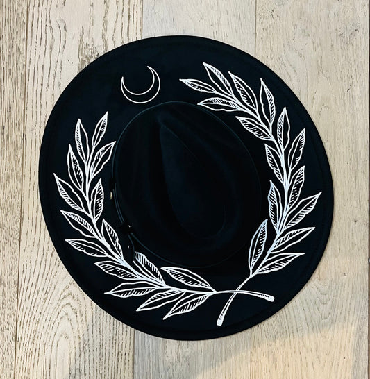Vegan Felt Hat - XL Brim - Large Fern & Moon Crown -  - 