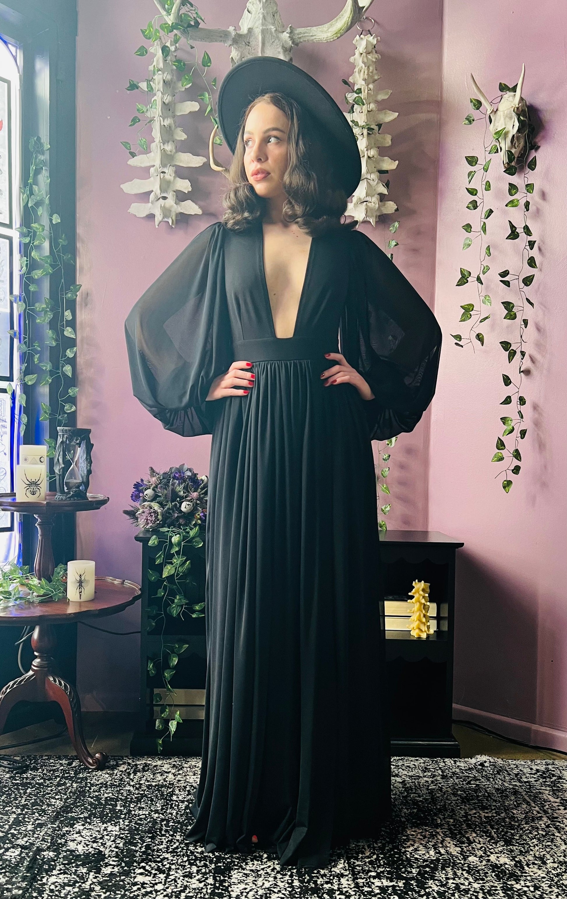 Minerva - Hauntingly Dramatic Mesh Maxi Dress with Built In Shorts  - READY TO SHIP -  - 
