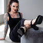 Sugar Thrillz Refined Rose Platform Mary Janes Black Velvet 3D Blossom Heels 9