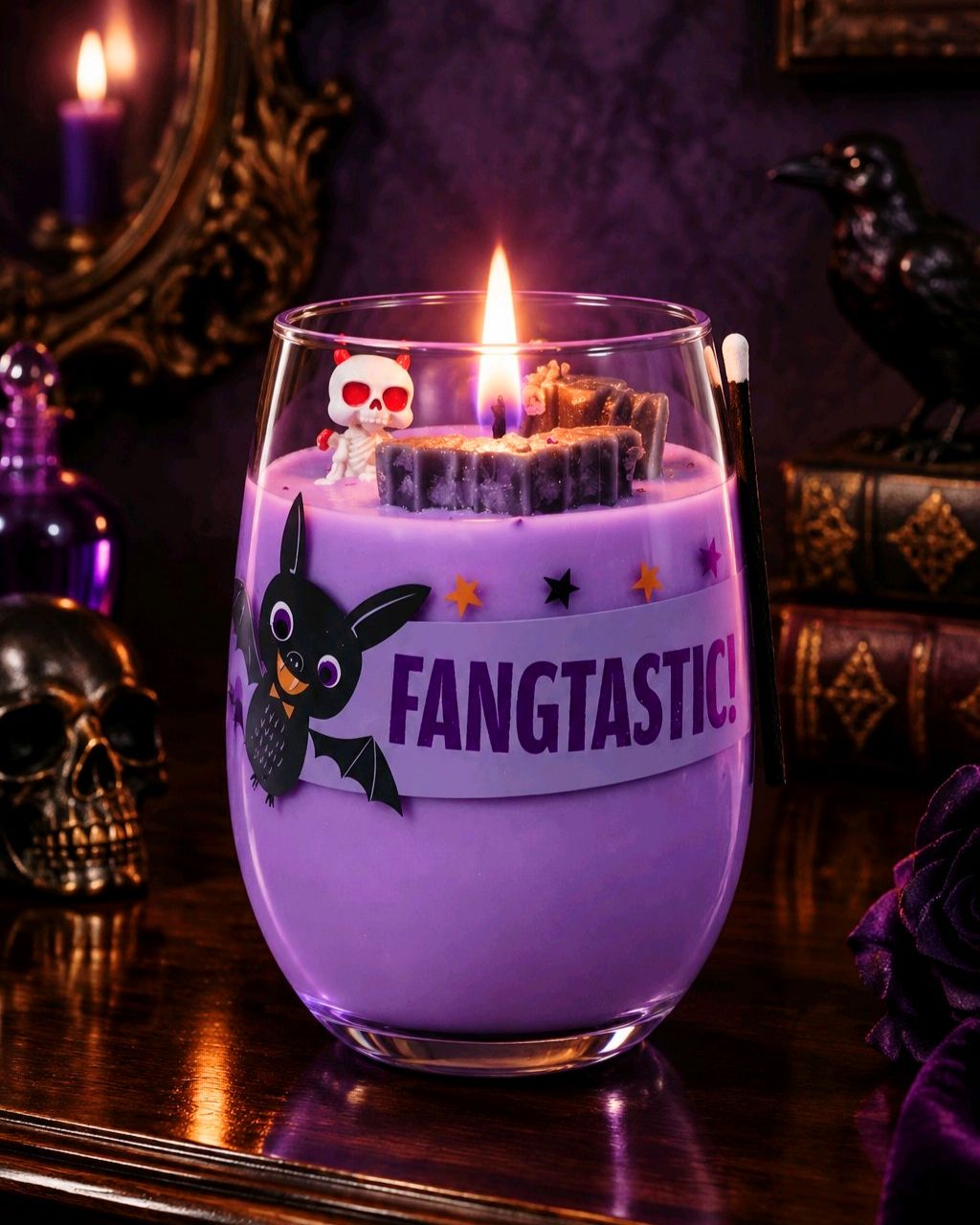 Artisan One Moon Flame Bite Night Fangtastic Cherry Wine Glass Candle